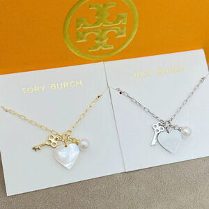 Tory Burch Key Heart Pearl Multi Pendant Necklace